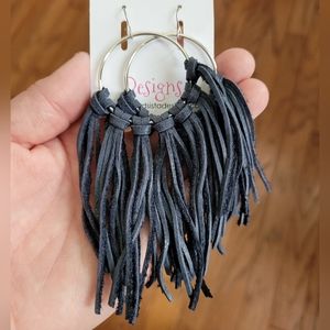 Twisted Sista Navy Leather Fringe Earrings